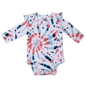 Angel Dear x SpearmintLOVE 3/6M Long Sleeve Ruffle Bodysuit, Desert Jewel Tie Dy
